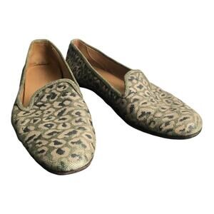 Stubbs & Wootton Loafers Women 9.5 Beige Genuine Leather Velvet Cheetah Slippers